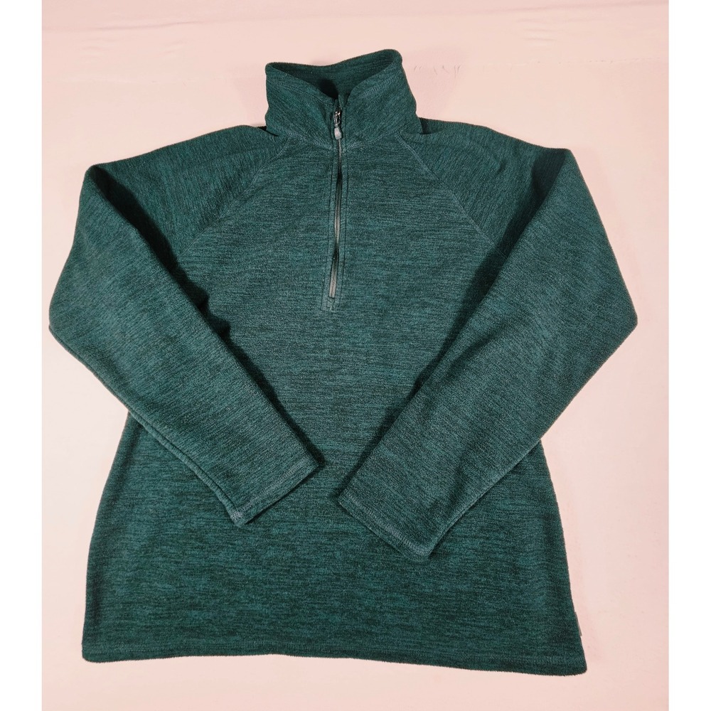 Eddie Bauer Womens Green Marl Quarter Zip Fleece Pullover Mock Neck Size M